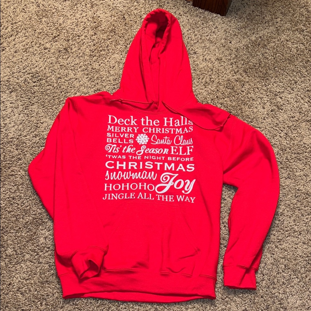 Gildan Red Holiday Hoodie with Festive Text